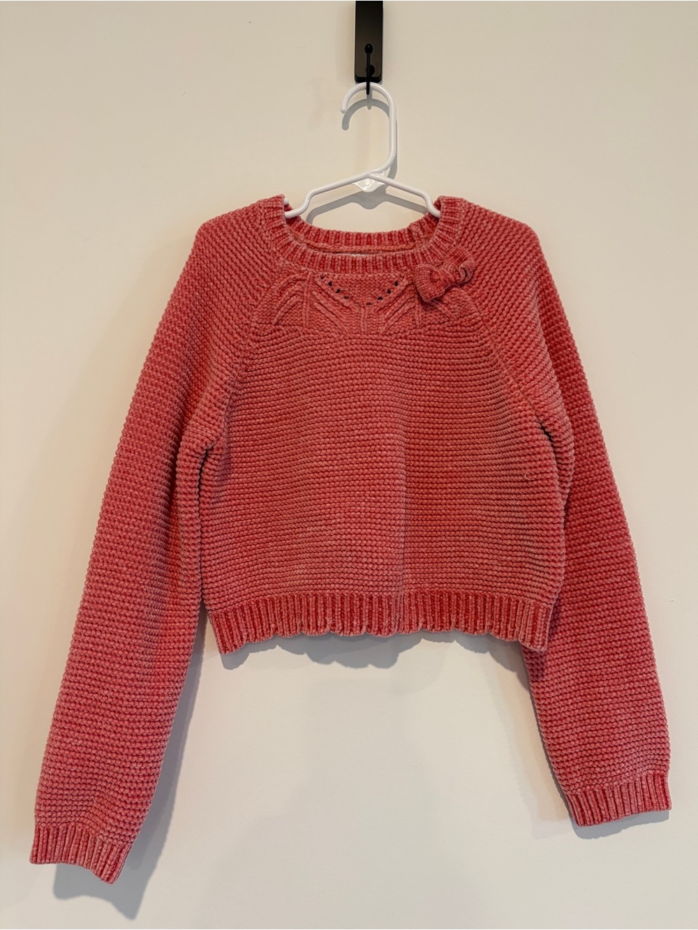Tommy Bahama Size M 7/8 Coral Chenille Keyhole Bow Crop Knit Pullover Sweater